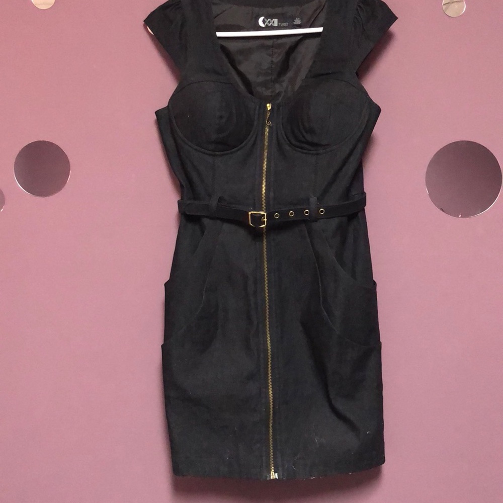 Denim zip up dress